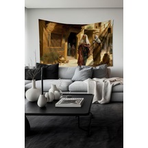 Eski Osmanlı Desenli Duvar Halısı Duvar Örtüsü Tapestry Süet Dokulu Kumaş