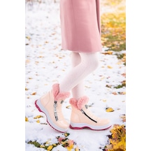 Kiko Kids 250 Rugan Çatlak Fermuarlı Kız Çocuk Bot Ayakkabı Pudra