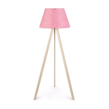 Pratik Ahşap Üç Ayaklı Tripod Lambader Pembe Konik Kumaş Başlık Yatak Odası Köşe Lambası Pembe