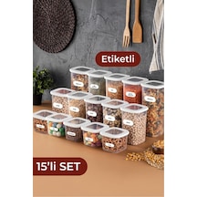Vienev Etiketli Foly Kare Erzak Saklama Kabı Seti 15'li 5x 0,55 L 1.2 L 1,75 L Beyaz