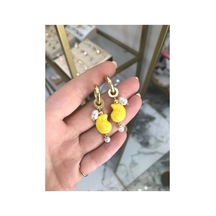 Deniz Kabuğu Ve İncili Küpe Sarı