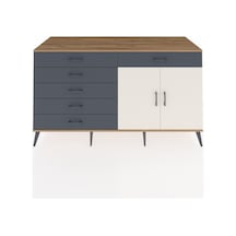 Kronos Konsol Tek Raflı 6 Çekmeceli 2 Kapaklı 176x59x99 Çam-aytaş Çam-aytaşı/antrasit