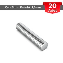 20 Adet Neodyum Mıknatıs Çap 5 Mm Kalınlık 1,5 Mm D5x1,5 Mm - N134