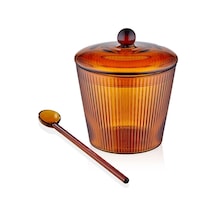 The Mia Striped Cam Kaşıklı Şekerlik Amber 10x12 Cm Cam0436