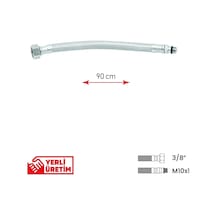 Paslanmaz Çelik Flex Hortum 3/8 - M10x1 Batarya Musluk Bağlantı Hortumu 90 Cm Gri Diğer