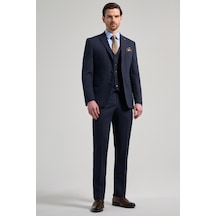İmza Koyu Lacivert Kendinden Desenli 2 Düğme Classic Esnek Slim Fit Takım Elbise 1001250156 Koyu Lacivert