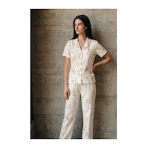 Fit Women V Yaka Düğmeli Casual Çok Renkli Pijama Takımı