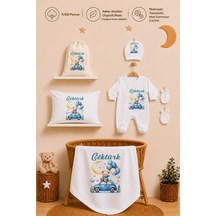 Pia Baby Erkek Bebek %100 Pamuk İsme Özel Hastane Çıkışı Hediye Seti Yastık Tulum Battaniye Ve Kese 1056tybk0x Krem