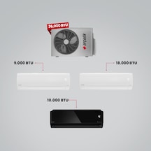 Arçelik 1+3 Multi Sistem 36100 MD Pro Dış Ünite 9 BTU Beyaz + 18 BTU Beyaz + 18 BTU Siyah İç Üniteler Duvar Tipi Klima