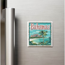 Bahamalar Bahamas - Posta Pulu Temalı Ülke - Baskılı Buzdolap Magneti Kare - 9x9 Cm