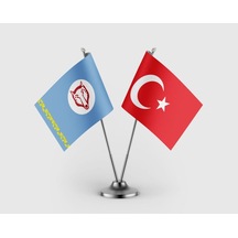 Gagavuzya Cumhuriyeti Ve Türkiye Cumhuriyeti Bayrağı İkili Saten Masa Bayrağı Takımı Diğer