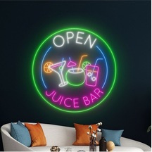 Open Juıce Bar Yazılı Ve Şekilli Neon Tabela Çok Renkli