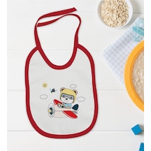 BK Kids Sevimli Pilot Tasarımlı Kırmızı Bebek Mama Önlüğü-1 Kırmızı