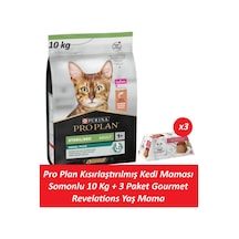 Pro Plan Kısırlaştırılmış Kedi Maması Somonlu 10 Kg + 3 Adet Gourmet Somonlu Yaş Mama