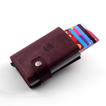 Ancora Leather Crazy Hakiki Deri Erkek Cüzdanı Otomatik Bordo