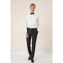 Efor Slim Fit Duble Manşet Klasik Yaka Piliseli Beyaz Damatlık Smokin Gömlek Gk 732 Krem