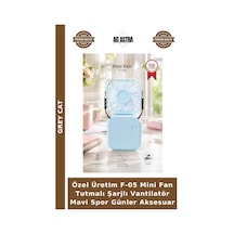 Özel Üretim F-05 Mini Fan Tutmalı Şarjlı Vantilatör Mavi Spor Günler Aksesuar