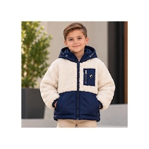 Maxx Kleın Erkek Çocuk Lacivert Kapüşonlu Peluş Görünümlü Mont Fermuarlı Cepli, İki Renkli Günlük Kışlık Çocuk Montu 12-18 Ay, 2-3-4-6-8 Yaş