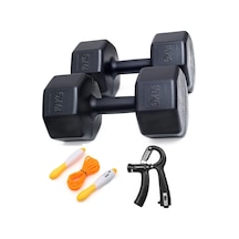 Besinistanbul Besinistanbul 10 Kg Dambıl X 2 Adet 20 Kg Set Sayaçlı Ayarlanabilir El Yayı + Sayaçlı Atlama İpi Siyah