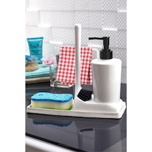 Buççin Online Mağaza Armona Silikon Fırçalı Tezgah Üstü Sabunluk Mutfak Banyo Sıvı Sabunluk Takımı Süngerlik Bez Seti Pla Çok Renkli