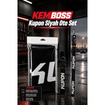 Kemboss Kupon Siyah Oto Seti Göğüs Örtüsü Dikiz Aynası Askı İpi Kumaş Anahtarlık