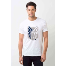 Attack On Titan Amblem Logo Baskılı Beyaz Erkek Tshirt