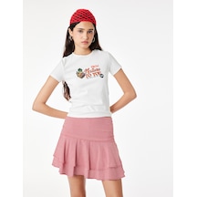 Koton Pamuklu Slim Fit Kısa Kollu Bisiklet Yaka Meyve Baskılı Tişört Ekru 6sal10915ık