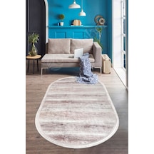 Dijidekor Halı Vizon Cool Ky7005 Saçaklı Oval Kaymaz Kesme İn... Vizon