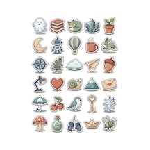 30 Adet Sevimli Pastel İkon Sticker Seti - Laptop Defter Scrapbook Çok Renkli