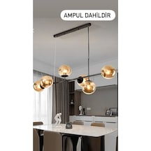 Ömüravize Rikardo Bal Camlı 6'lı E27 Duy Uyumlu Avize Beyaz Led Ampüller Dahil Siyah Bal