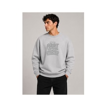 Herkesemoda Forget Started Baskılı Bisiklet Yaka Şardonlu 2 İplik Sweatshirt Gri