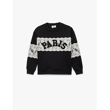 Koton Uzun Kollu Bisiklet Yaka İşlemeli Sweatshirt Siyah 6wkg10122ak SiYAH