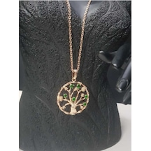 Vog Çelik Xuping Yeşil Zirkon Taşlı Rose Renk Hayat Ağacı Sevgiliye,anneye,arkadaşa Hediye Kolye Rose Gold