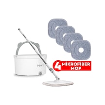 Pony Beyaz 4 Adet Mikrofiber Mop Temiz & Kirli Suyu Ayırma Özelliği Otomatik Temizlik Seti Paspas