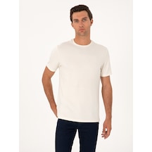Ekru Regular Fit Baskılı Bisiklet Yaka T-shirt Bej