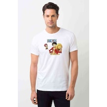 Anime One Piece Luffy Hat Baskılı Beyaz Erkek Tshirt (534486493)