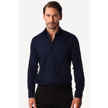 Igs Lacivert Regular Fit Geniş Kalıp Klasik Yaka Düz Uzun Kollu Cepsiz %100 Pamuk Non Iron Ütü İstemeyen Gömlek -23972