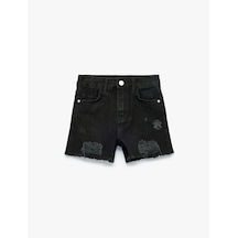 Koton Pamuklu Yıpratılmış Detaylı Saçaklı Denim Şort Siyah 6skg40104ad