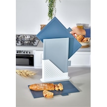 4 Parça Standlı Kesme Tahtası Seti - Ekmek/ Et/ Sebze Kesme Tahtası - Büyük Boy - Mavi