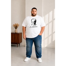 Sngl Tekstil Erkek Büyük Beden Kısa Kollu Atatürk Baskılı Tişört 3xl 4xl 5xl 6xl 7xl 8xl 9xl Beyaz