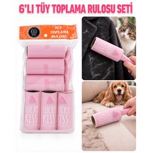 6 Lı Tüy Toplama Rulosu Seti, Saplı Yapışkanlı Kedi Köpek Tüyü Ve Toz Temizleme Rulosu