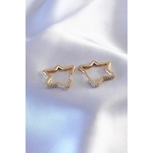 Zirkon Taşlı Gold Renk Yıldız Küpe 1 Adet Çok Renkli
