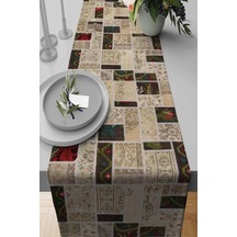 Bej Patchwork Desenli Premium Masa Örtüsü Runner Rnr289n11