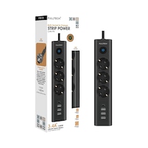 Akım Korumalı 3'lü Priz, Çoklu Priz, Çocuk Korumalı Ve Isıya Dayanıklı Yapı, 3x Priz Girişi, 3x Usb Girişi, 1x Type-c Girişi, 2 Metre Uzatma Kablosu 1