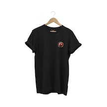 Türkiye Türk Asker Bordo Bereli Ve Türk Bayrağı Tasarımlı %100 Pamuk Regular Fit Siyah T-shirt Siyah