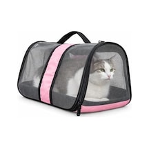 Aee Komple Fileli Kedi Taşıma Çantası Mdf Sert Tabanlı, Katlanabilir, Nefes Alabilen, Omuz Askılı & El Tutmalı, Hafif Ve Sağlıklı Evcil Hayvan Taşıma Kutusu 45x28x28 Cm Pembe
