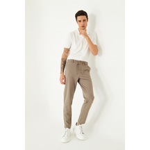 Bej Modern Kesim Bağcıklı Smart Casual Jogger Pantolon VİZON