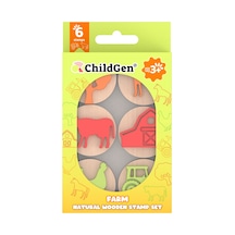Childgen Çiftlik Ahşap Damga Set 6 Adet Damga Çok  Renkli