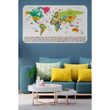 Türkçe Ülke Bayrak Lı Eğitici Başkent Detaylı Atlası Dünya Haritası Duvar Sticker -60x105-3860 Çok Renkli