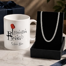 Bk Gift Kişiye Özel Babalar Günü Tasarımlı Beyaz Kupa & Gurmet Zincir Kolye -9, Babalar Günü Hediyesi Gümüş